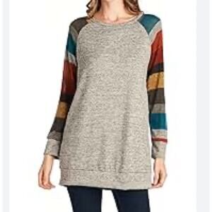 Women’s Gray multicolored striped sleeve, long tunic size large